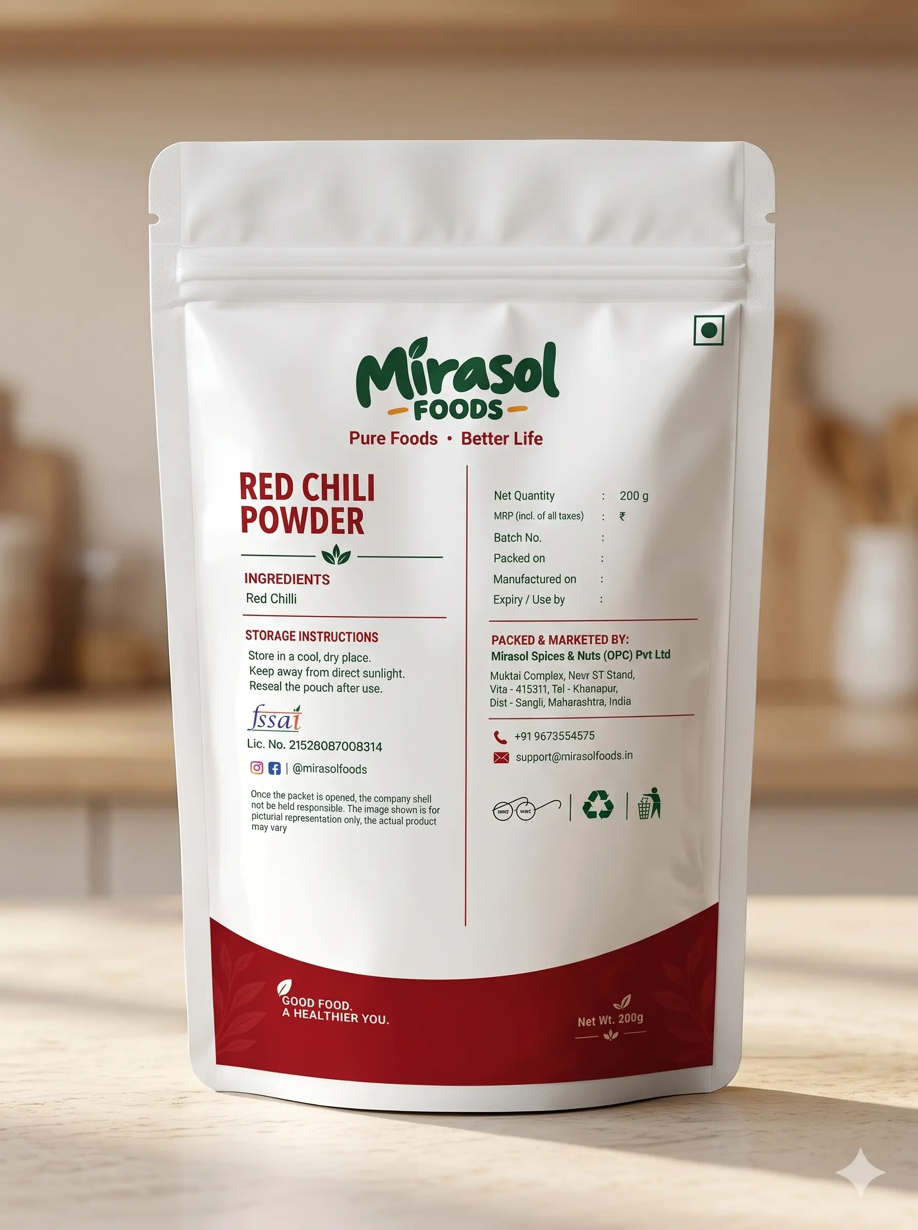 Red Chilli Powder, 200g pouch